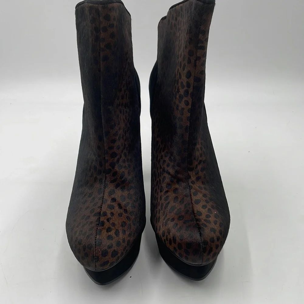 PELLE MODA Raw Umber Print Calf Hair/Kid Suede Platform Heel Bootie Boots NWT - Picture 2 of 10